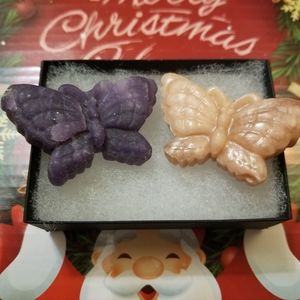 Christmas sale 1 lepidolite butterfly carving 1 pink opal butterfly carving